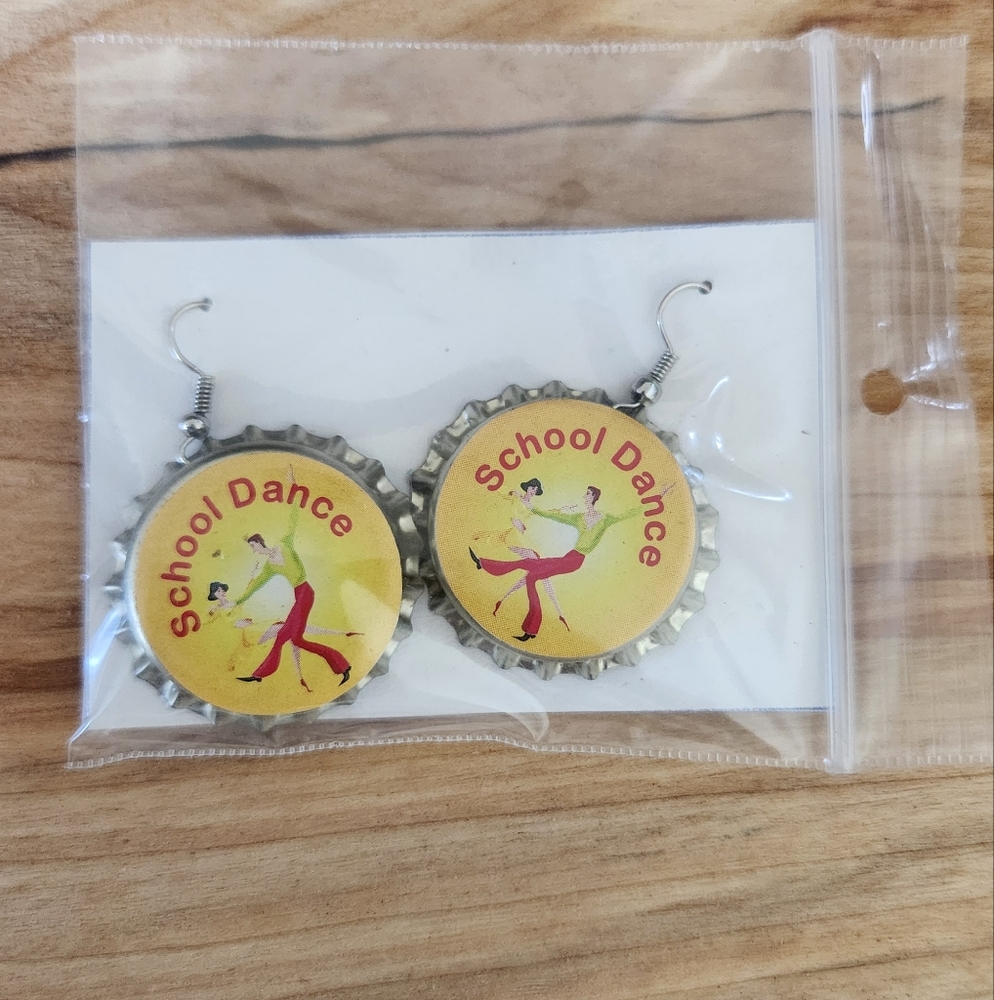 School Dance Bottle Cap Earrings